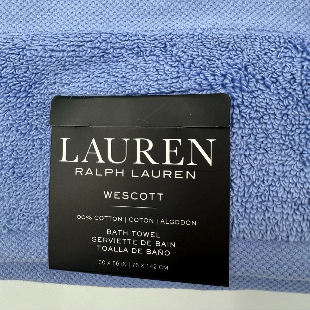 Lauren Ralph Lauren Wescott Bath Towel + 2 Wash cloths Set Iris Blue NWT